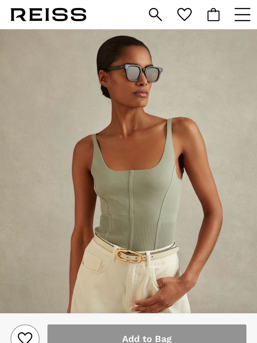 Reiss Verity Ribbed Bodycon Knit vest in Sage XS
